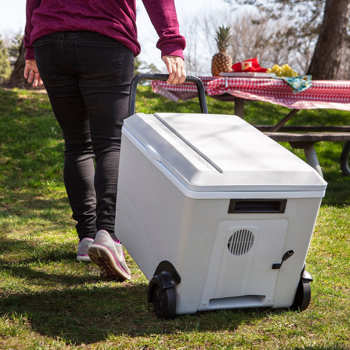 Koolatron 12V Wheeled Electric Cooler/Warmer, 34L (36 qt) Thermoelectric Rolling Car Fridge, Gray