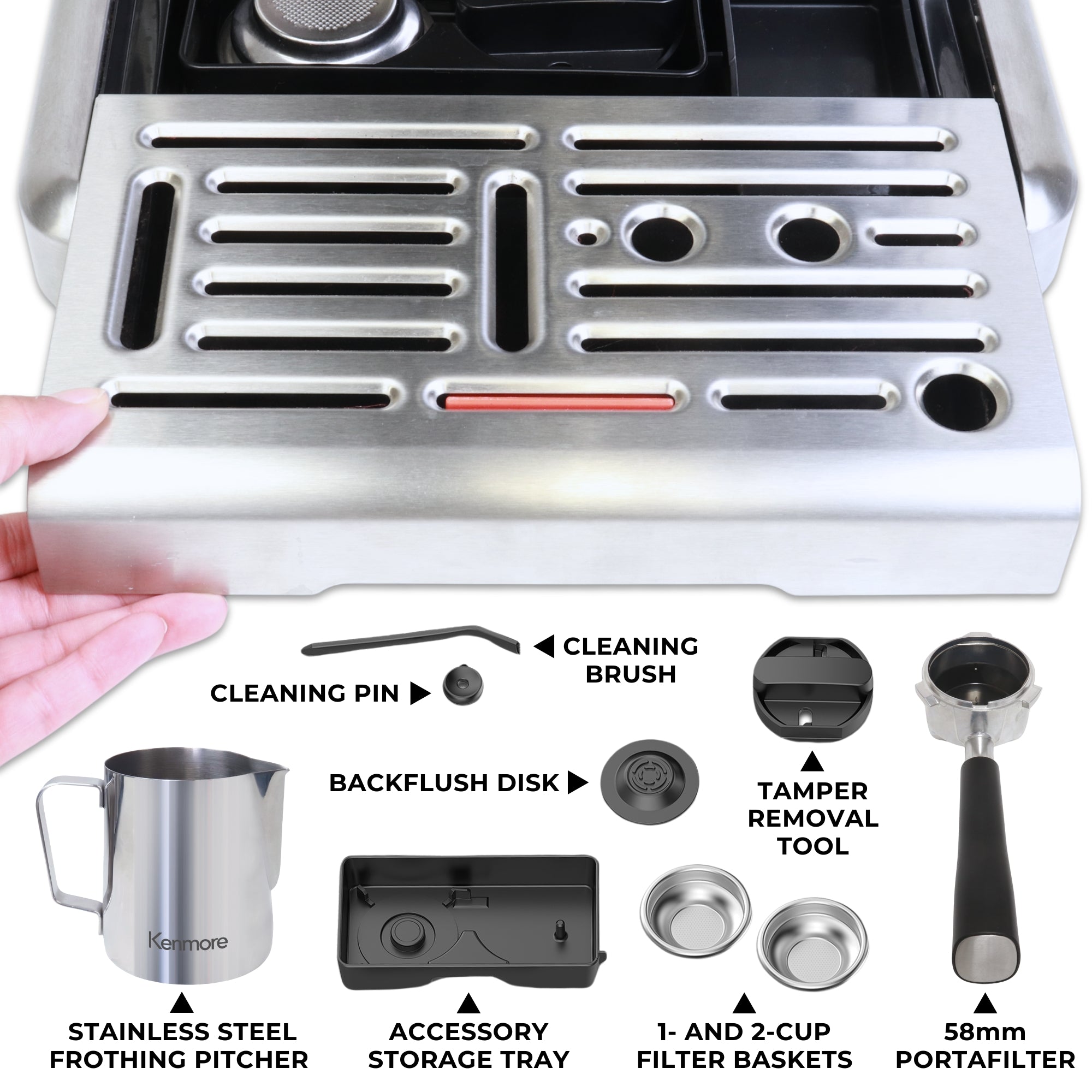 Kenmore Elite Auto-Tamp Espresso Machine With Grinder & Frother Semi-Automatic 15 Bar Italian Pump