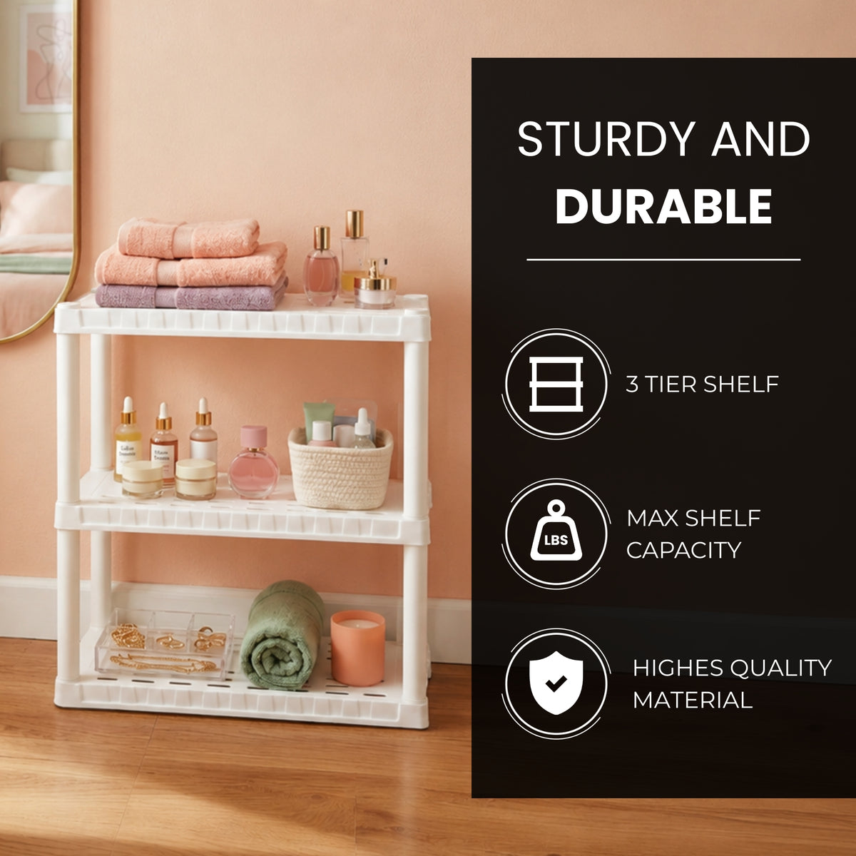 Oskar 3-Tier Plastic Shelving Unit, White