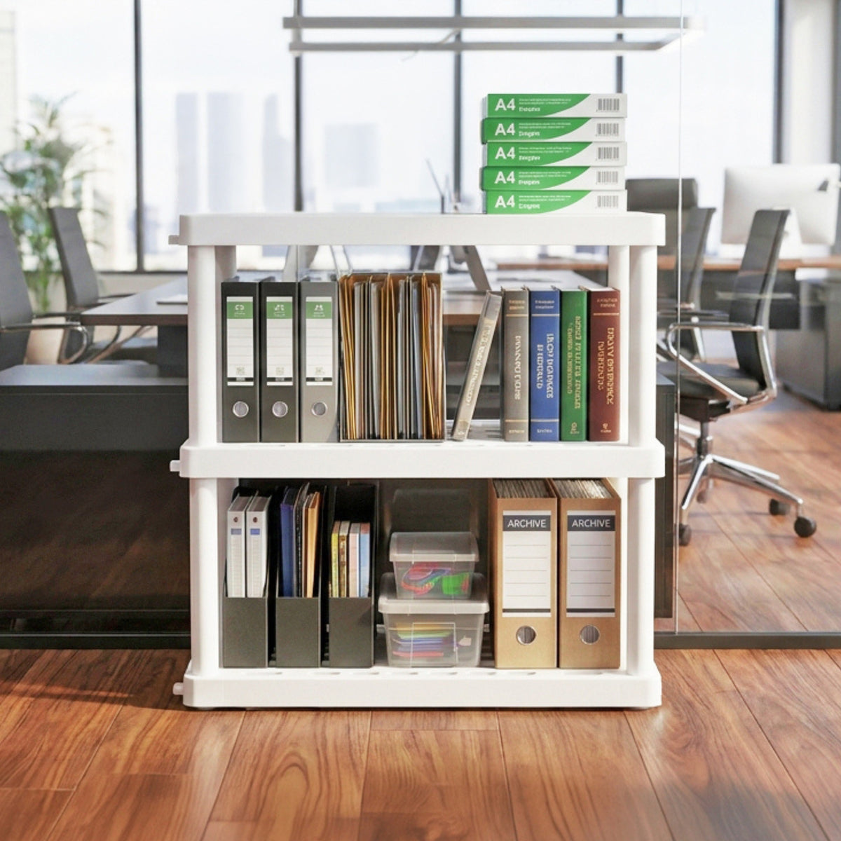 Oskar 3-Tier Interlocking Plastic Storage Shelves, 36 x 18 x 38 in, White