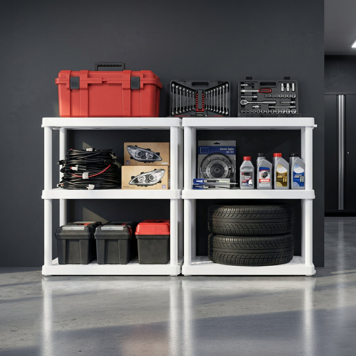 Oskar 3-Tier Interlocking Plastic Storage Shelves, 36 x 18 x 38 in, White