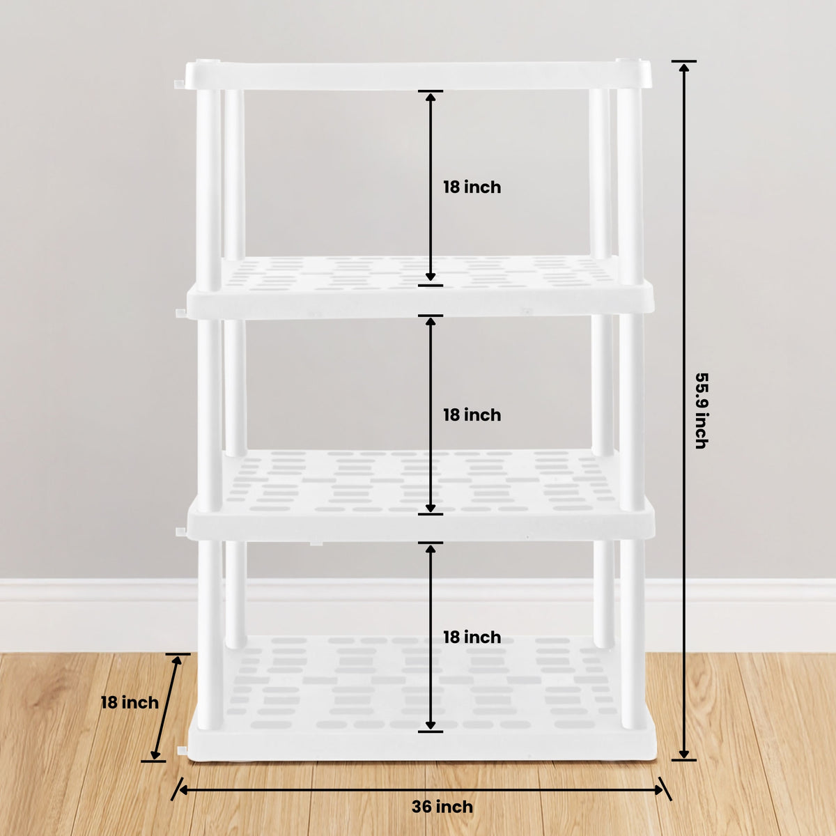 Oskar 4-Tier Interlocking Plastic Shelving Unit, White