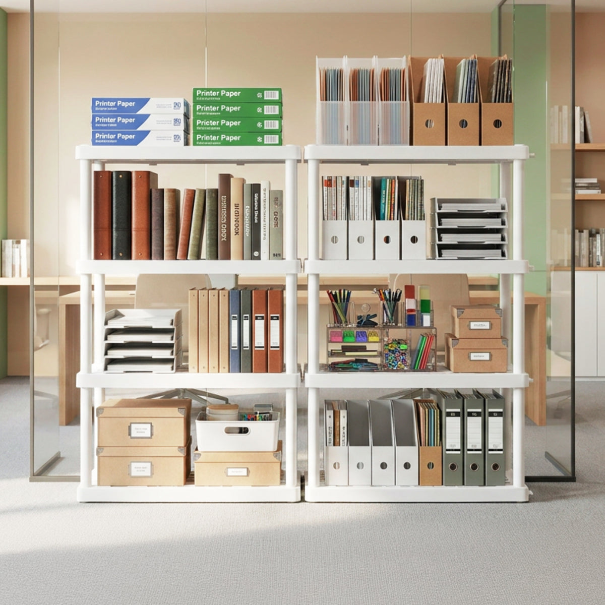 Oskar 4-Tier Interlocking Plastic Shelving Unit, White