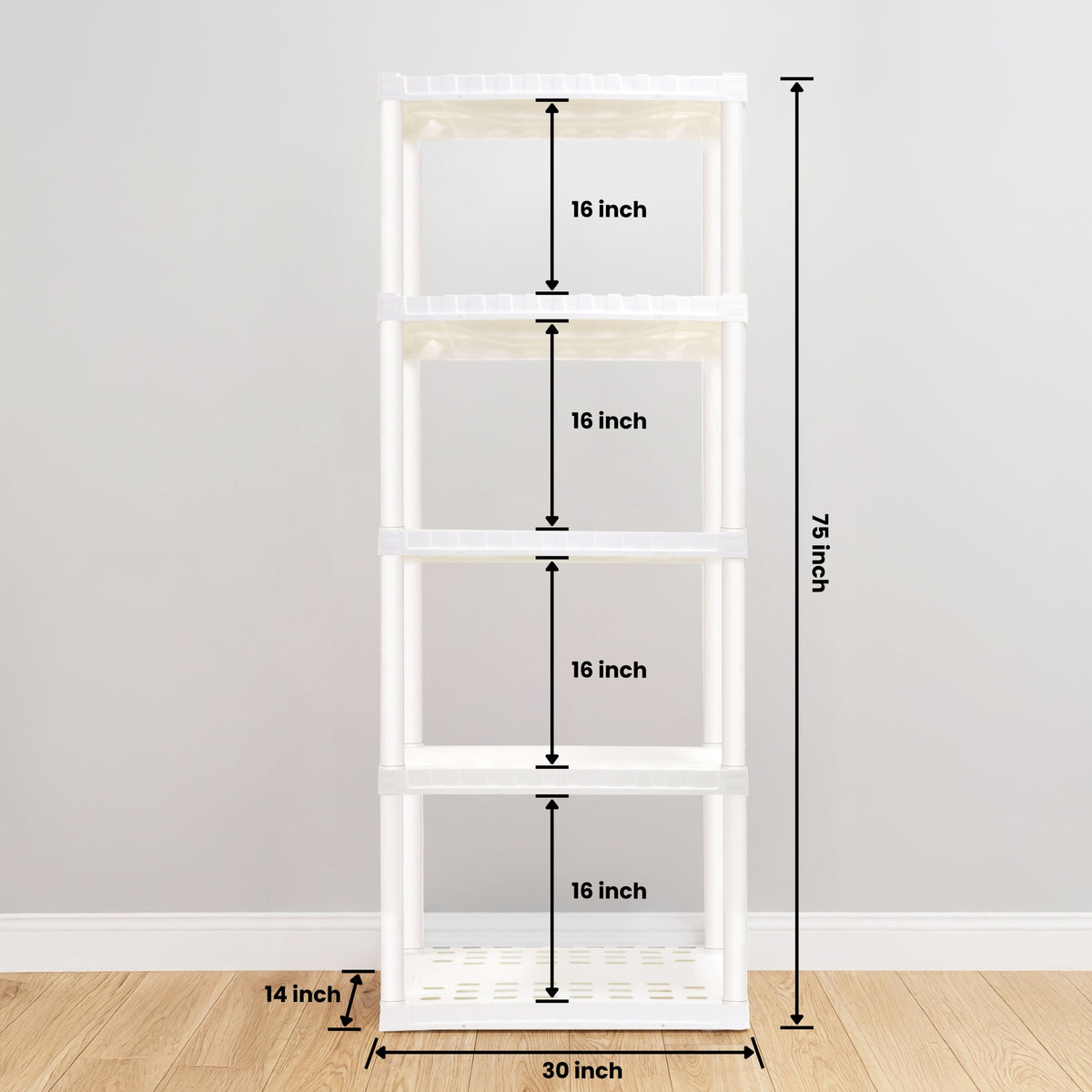 Oskar 5-Tier Plastic Shelving Unit, White