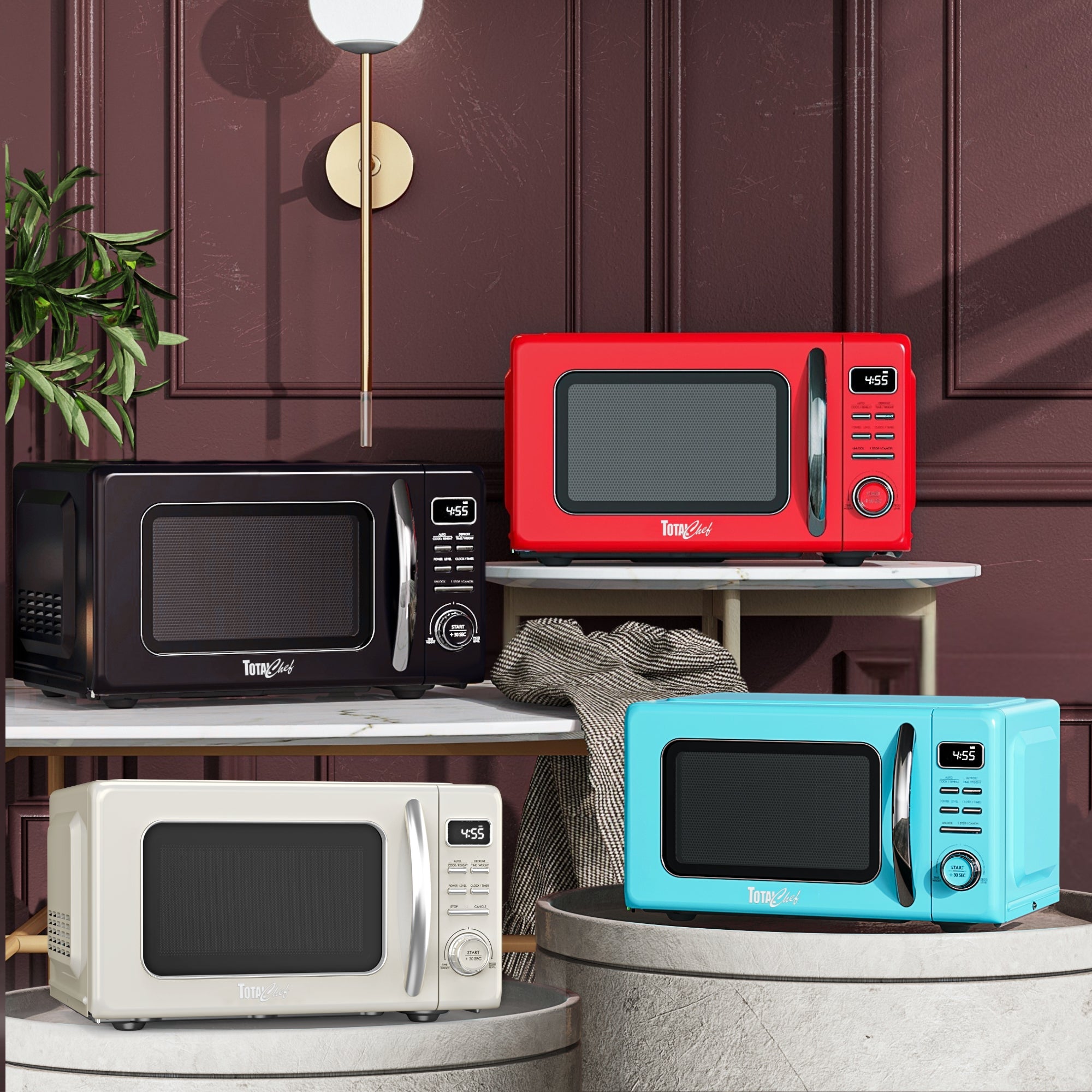 Total Chef Retro Microwave Oven, 0.7 Cu Ft, 8 Pre-Sets, 700W, Red