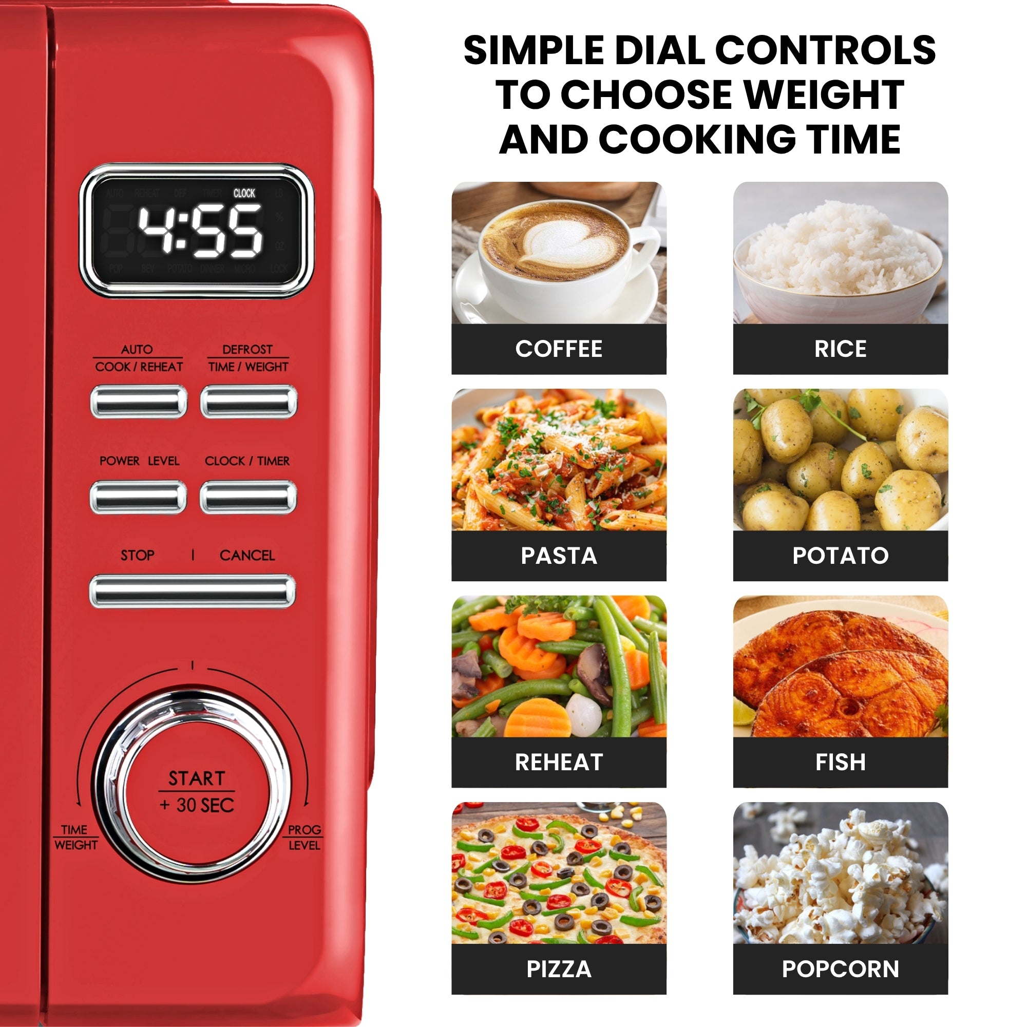 Total Chef Retro Microwave Oven, 0.7 Cu Ft, 8 Pre-Sets, 700W, Red